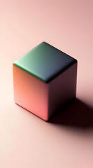 Single, solid cube with gradient color.  Soft lighting casts a shadow