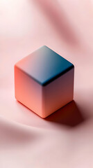 Geometric cube, soft gradient colors, subtle shadows.  3D rendering, studio shot, on pink background