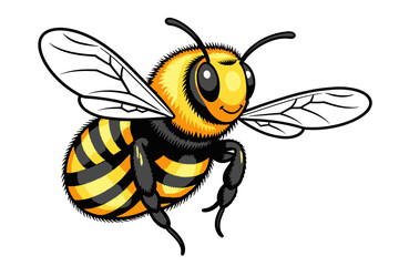 Cute Cartoon Bee Illustration- Happy Flying Honeybee Artwork- Vector Image of Striped Bumblebee for Kids and Design Projects- Pollinator Graphic for Nature Lovers