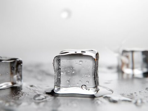 Cool Cubes: A striking close-up of ice cubes, capturing their crystalline perfection and refreshing allure, a visual ode to refreshment and the essence of coolness.