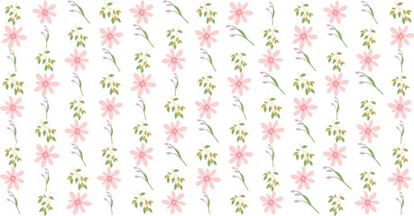 Seamless floral pattern with a subtle textile-inspired texture, combining soft botanical elements with a natural woven feel. Features hand-drawn flowers and organic leaves arranged