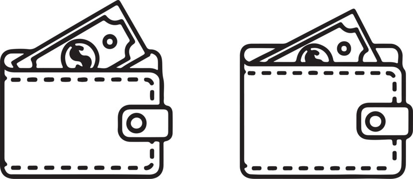 illustrations of wallets and money, along with recording and HD icons, suggesting content related to finance 