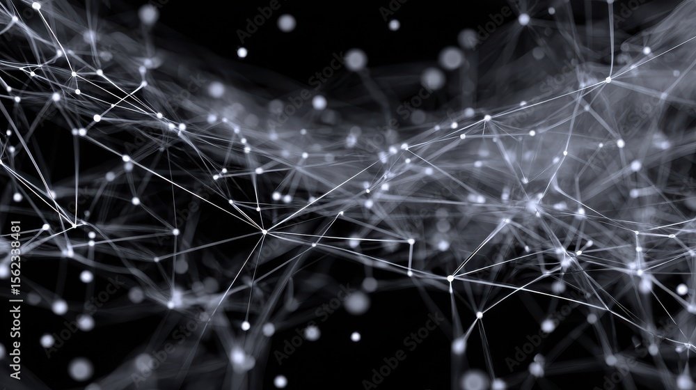Poster Background with network of thin line and dots, representing connection and coll.