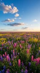Vibrant Wildflower Field Under Blue Sky
