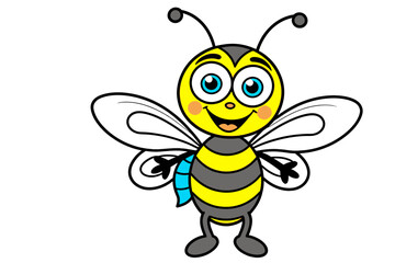 Fototapeta premium Cute Cartoon Bee Illustration - Cheerful Honeybee with Big Eyes - Printable Bee Clipart for Kids and Educational Resources - Adorable Insect Design