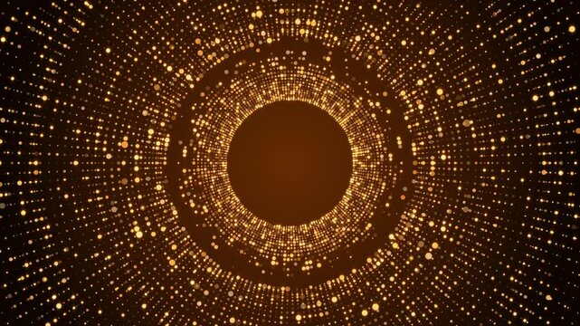 abstract gold circle tunnel frame with golden glitter shiny stars and bokeh lights and particle ,dark luxury holiday christmas and new year social media motion background	