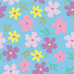 Cute vector floral seamless pattern. Colorful flowers background. Trendy repeat texture for fashion print, wallpaper or fabric.