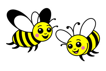 Fototapeta premium Cute Cartoon Bees Illustration- Playful Bee Characters with Striped Bodies- Adorable Insect Art for Children- Spring and Summer Theme- Cheerful Bee Graphics