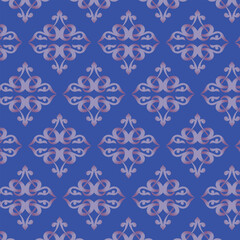 Luxury Seamless Blue Floral Damask Pattern Vector Background