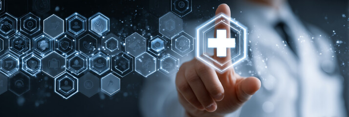 Medical worker touch plus icon for the healthcare medical, Healthcare insurance,