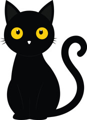 cute black cat with big yellow eyes sitting and looking forward