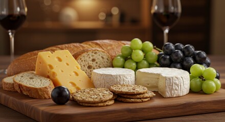 Gourmet Cheese Board with Grapes and Crackers