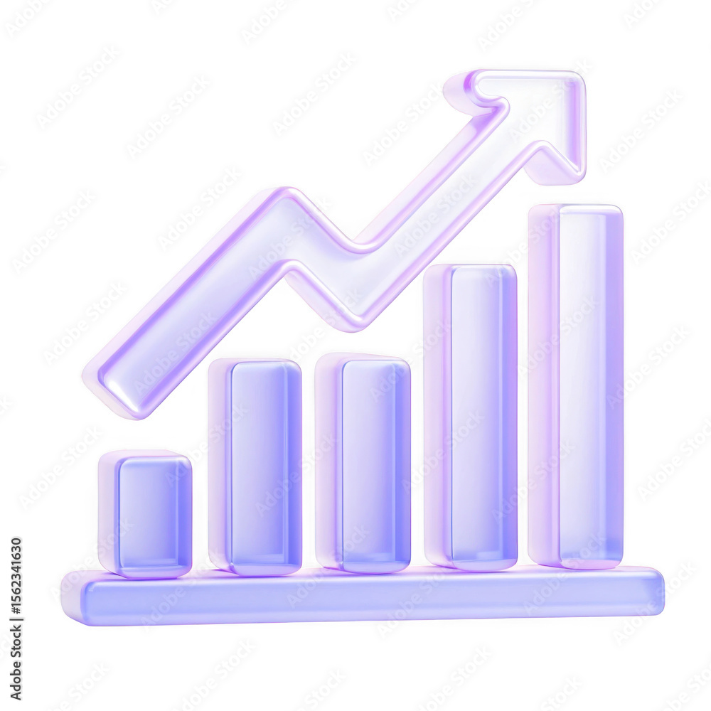 Poster glass bar chart with upward arrow isolated on transparent background