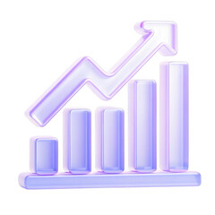 Glass bar chart with upward arrow isolated on transparent background