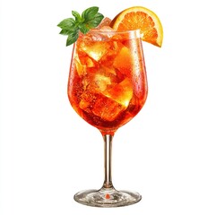 Highly realistic advertising photo of a aperol spritz cocktail isolated on transparent background. High quality