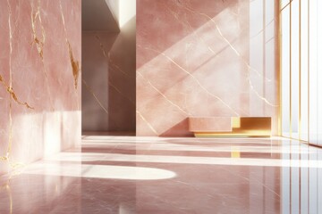 Pink marble room with natural sunlight reflections