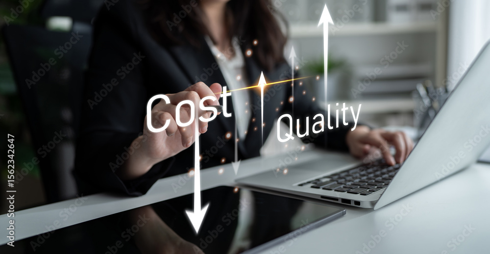 Poster increase quality and reduce cost represent quality, cost, and performance optimization for business 