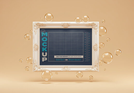 Elegant Poster Frame Horizontal Mockup with Bubbles