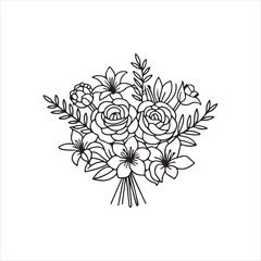 Floral Bouquet Line Art &ndash; Elegant Hand-Drawn Flower Arrangement