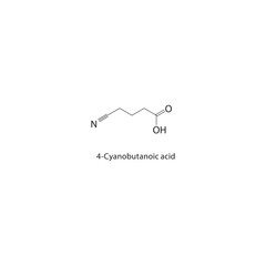 4-Cyanobutanoic acid skeletal structure. Aliphatic nitrile acid compound schematic illustration. Simple diagram, chemical formula.