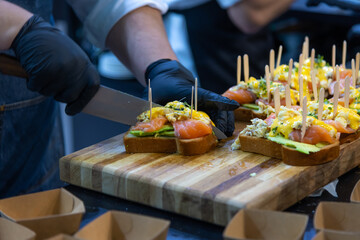 Preparing mouthwatering appetizers with fresh ingredients in the kitchen