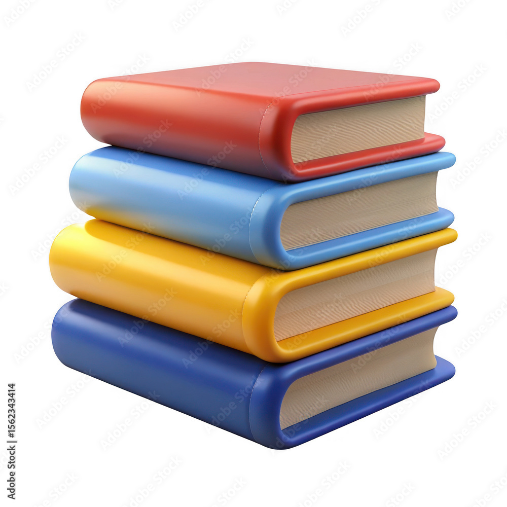 Poster stack of colorful books isolated on transparent background