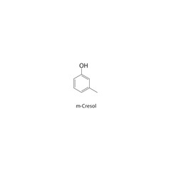 m-Cresol skeletal structure. Aromatic alcohol compound schematic illustration. Simple diagram, chemical formula.