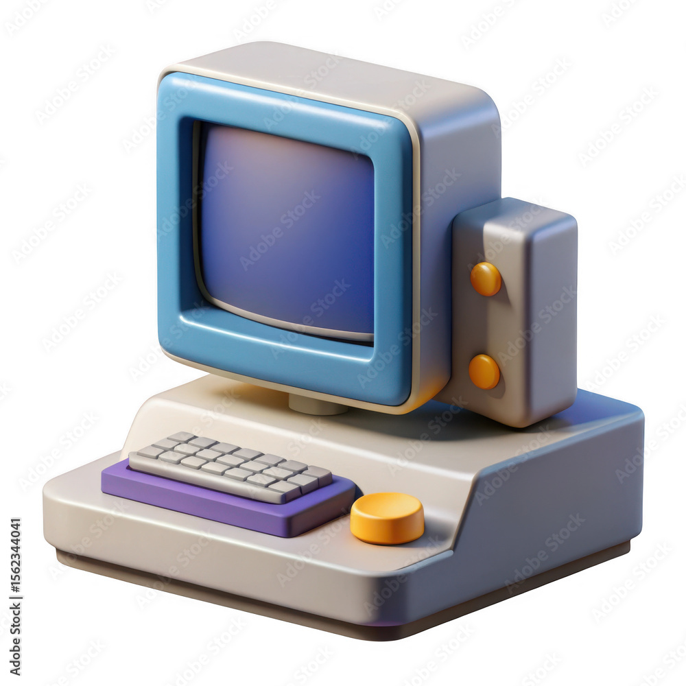 Poster retro 3d rendered computer isolated on transparent background
