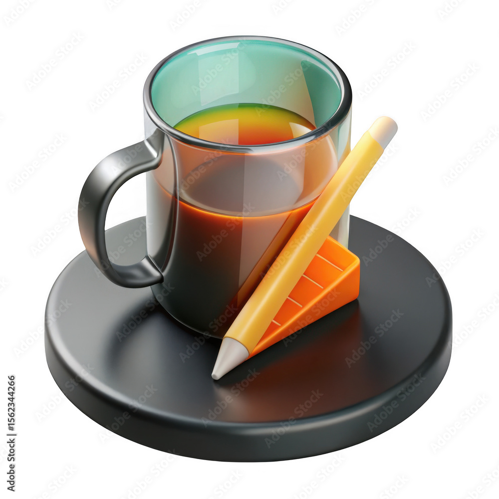 Poster coffee mug with pencil and sharpener isolated on transparent background