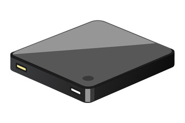 Sleek black portable power bank with usb ports and indicator light