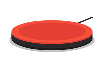 Isometric view of a simple red and black circular object with a cable