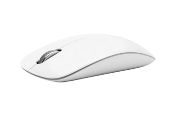 A white computer mouse with rounded edges, featuring an extremely thin and slender shape that resembles isolated on a transparent background in PNG format.