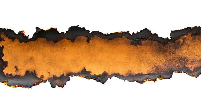 Burnt and torn paper strip isolated on white