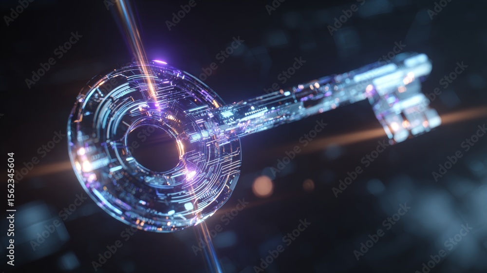 Aufkleber cybernetic key represents access in digital world, with a futuristic and abstract design embodying s