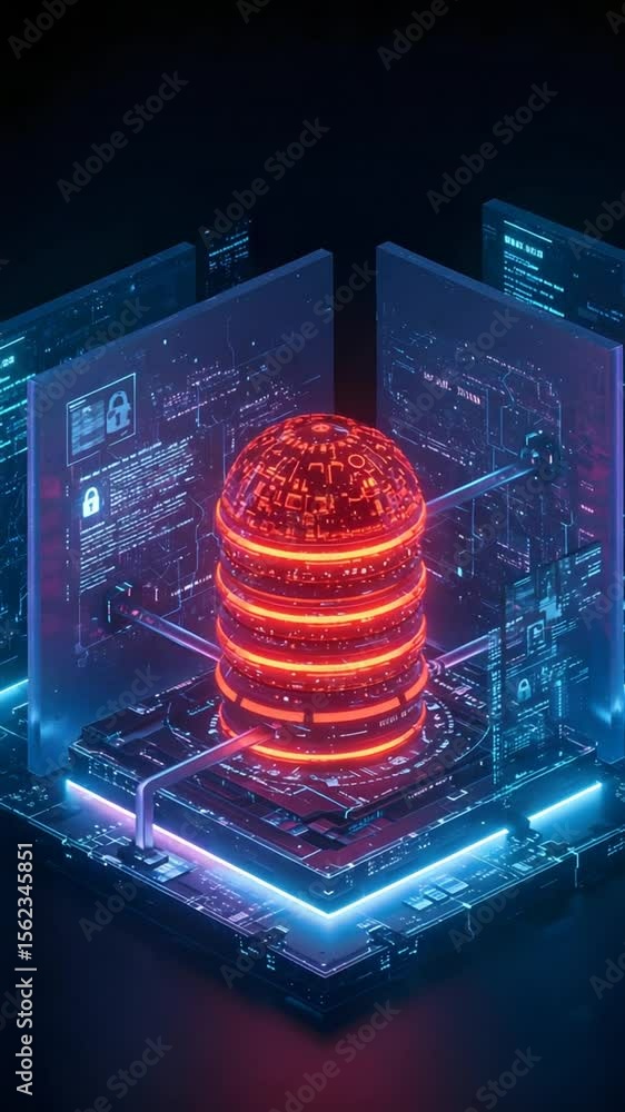 Aufkleber glowing red data center structure on digital circuit board