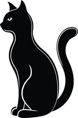 sleek black cat silhouette sitting in side profile view
