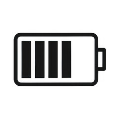 Simple white outline of a battery icon with four bars indicating charge level isolated on transparent background