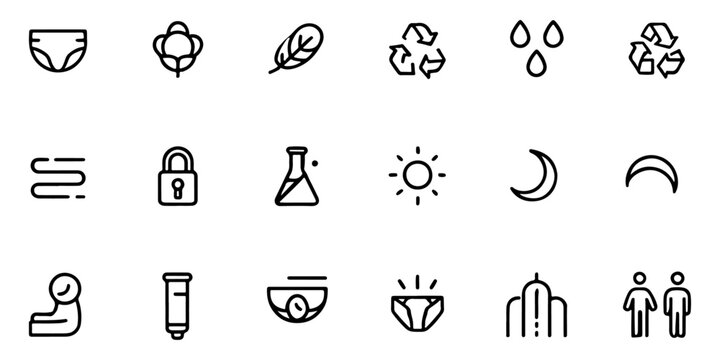 Sustainable Diaper Icons, Eco-Friendly Baby Product Symbols, Recycling, and Nature-Inspired Designs
