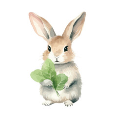 watercolor pet rabbit with a heart-shaped leaf illuSTRATION
