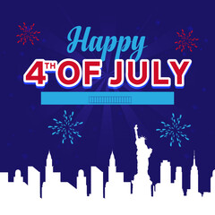 Happy 4th of July, USA fireworks background, 4th July border, Independence Day, Patriotic 4th of July Graphic with American Flag, banner, poster, social media feed