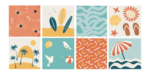 Summer Naive Art Bundle: Beach Scenes, Patterns, and Coastal Elements