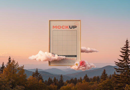 Natural View Vertical Frame Poster Mockup in Sky