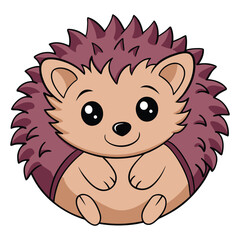 Fototapeta premium Cute cartoon hedgehog with big eyes and purple quills isolated on transparent background