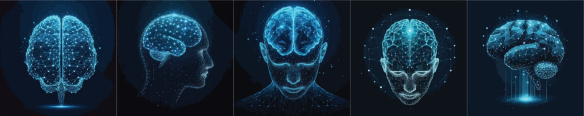 Low poly brain or Artificial intelligence concept. Symbol of Wisdom point. Abstract vector image of a human Brine. © SembilanKarya