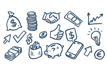 Finance icons hand drawn doodle style vector illustration   © Victoria