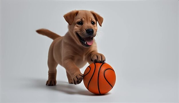 Wrinkled Dog Breed with a Sports Ball on a White Backdrop