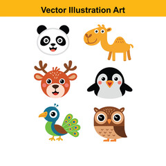 Naklejka premium Vector art of a collection of cute cartoon animal faces isolated on white background