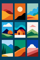 Abstract Landscape Illustrations A Collection of Minimalist Nature Scenes in Square Format