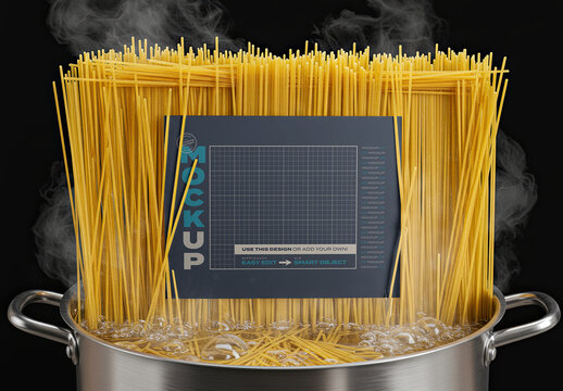 Page Poster Mockup with Pasta Spaghetti on Pot
