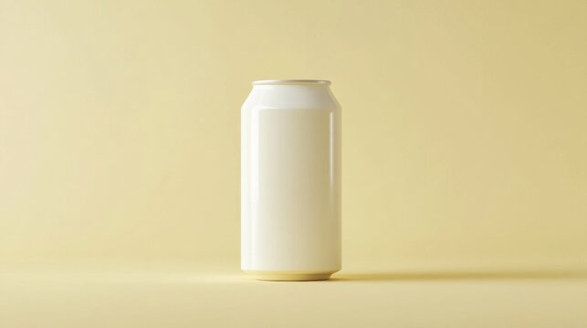 White beverage can on soft yellow background